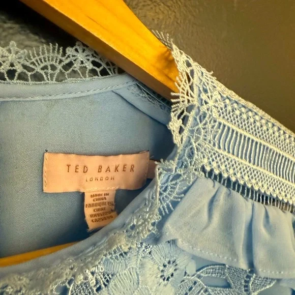 Ted Baker NWOT size 1 (S) bell sleeves Sky Blue Lace Blouse. Full descr in pics - Picture 13 of 17